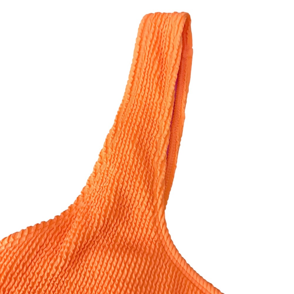 Hurley Bikini Top Women Large Orange NWOT Crinkle Textured Scoop Neck - Picture 9 of 12